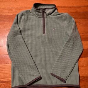 Vineyard Vines Mint Green Grid Fleece Half Zip Pullover with Gray Trim